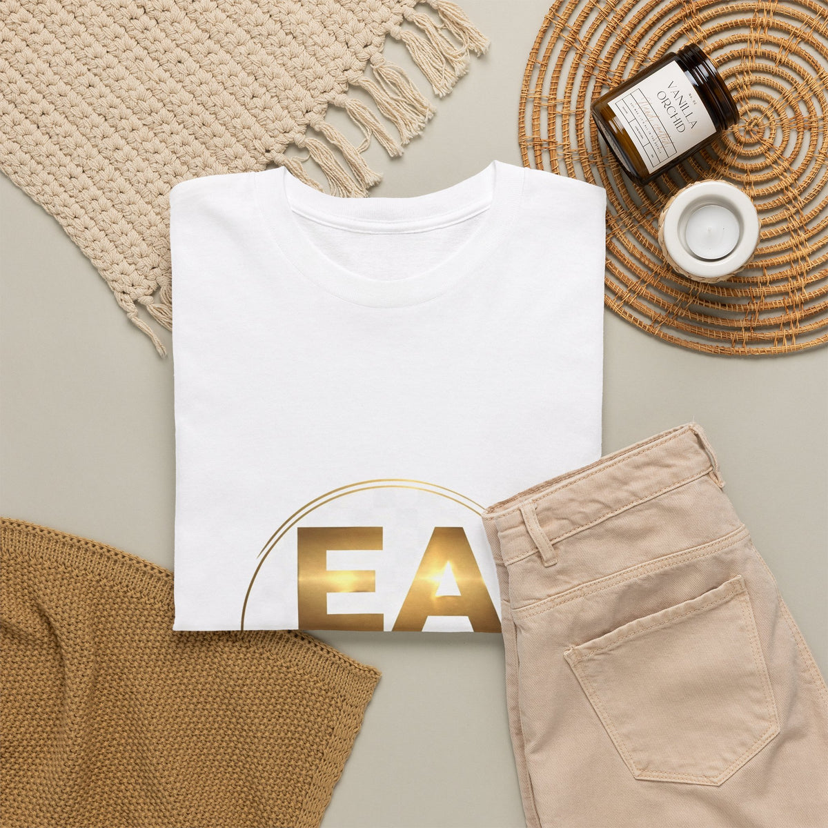 EverAfterWear Golden Chain Infinity tee - product mockup with gold streetwear design - alternate view