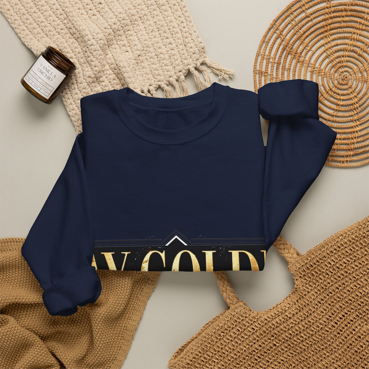 EverAfterWear Stay Golden sweatshirt - product mockup with gold streetwear design - alternate view