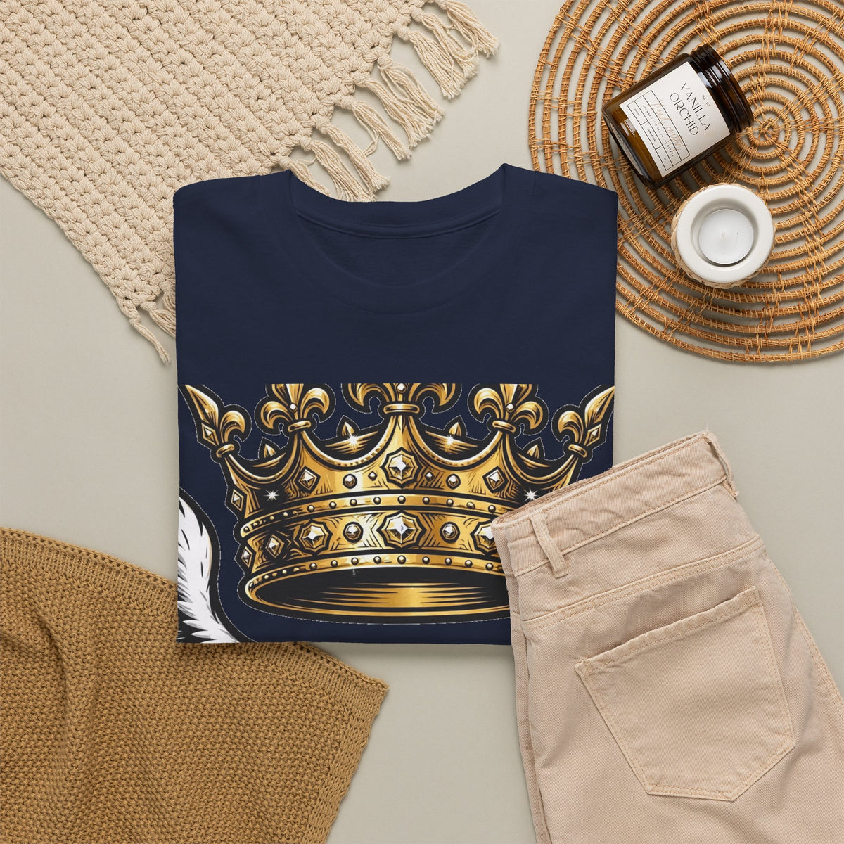 EverAfterWear Legacy Wings Crown Men's tee - product mockup with gold streetwear design - alternate view