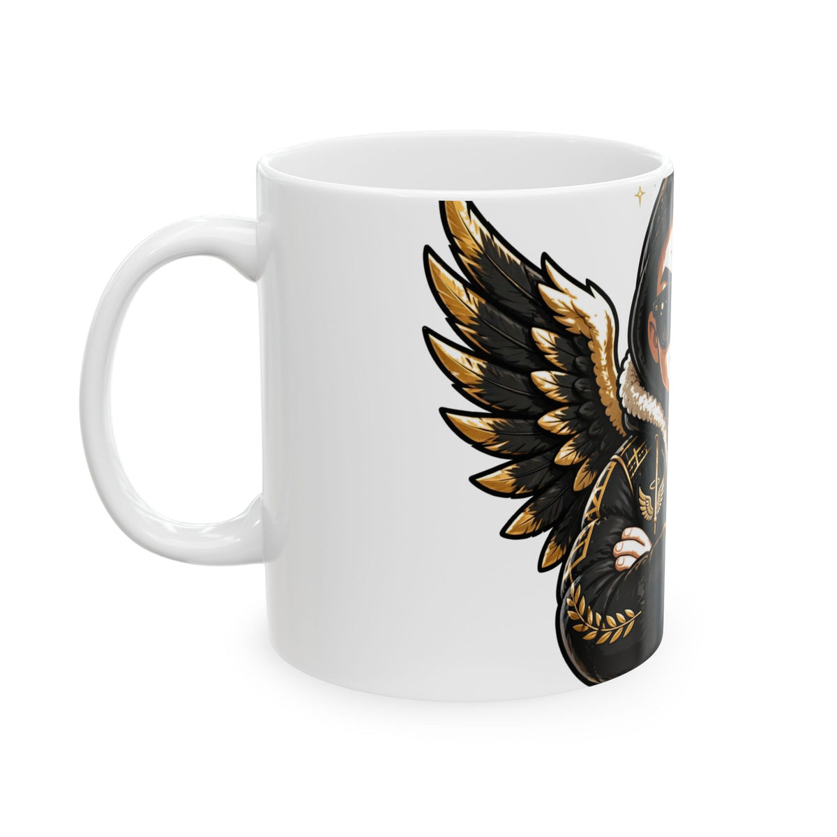 EverAfterWear Cool Angel Men's mug - ceramic coffee mug mockup with gold streetwear design - alternate view