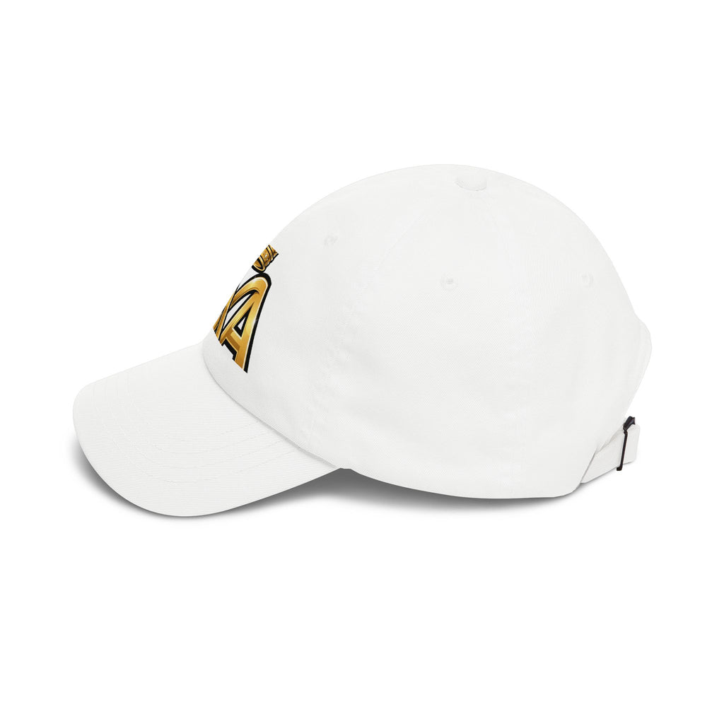 EverAfterWear HERO Crown EA Logo dad cap - headwear mockup with gold streetwear design - alternate view