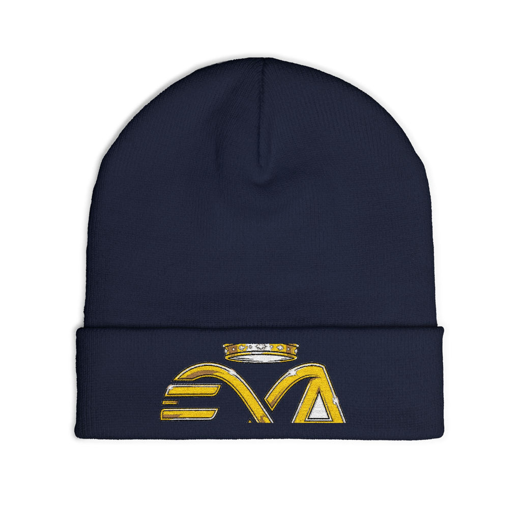 EverAfterWear HERO Crown Logo Refined Women's beanie - headwear mockup with gold streetwear design - alternate view