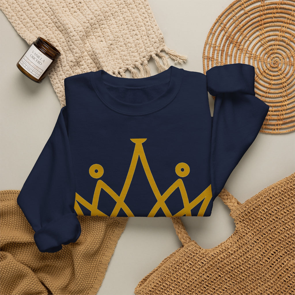 EverAfterWear Petit Crown Men's sweatshirt - product mockup with gold streetwear design - alternate view