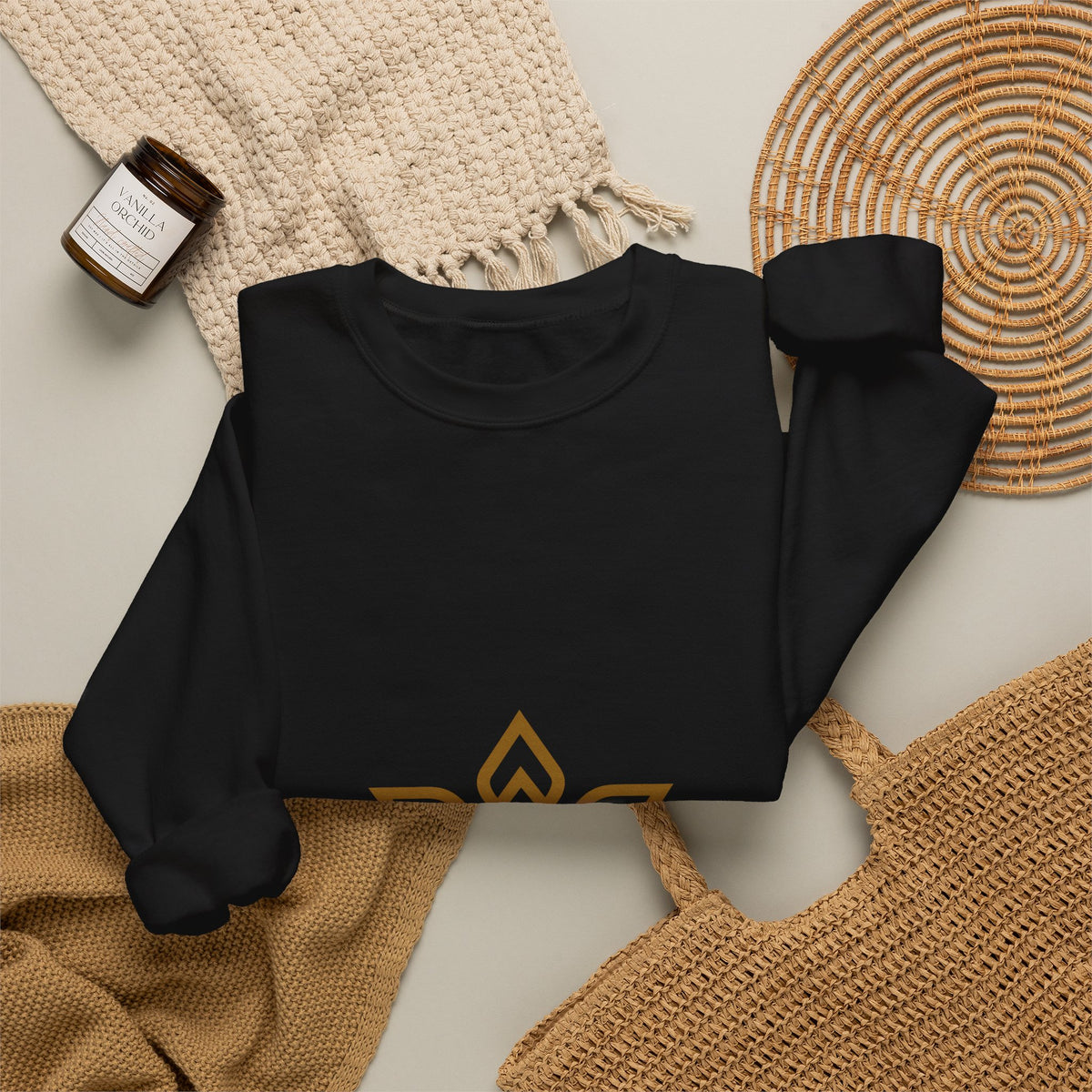 EverAfterWear Gold Crown Crewneck sweatshirt - product mockup with gold streetwear design - alternate view