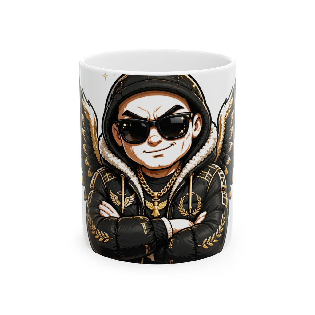 EverAfterWear Cool Angel Men's mug - ceramic coffee mug mockup with gold streetwear design