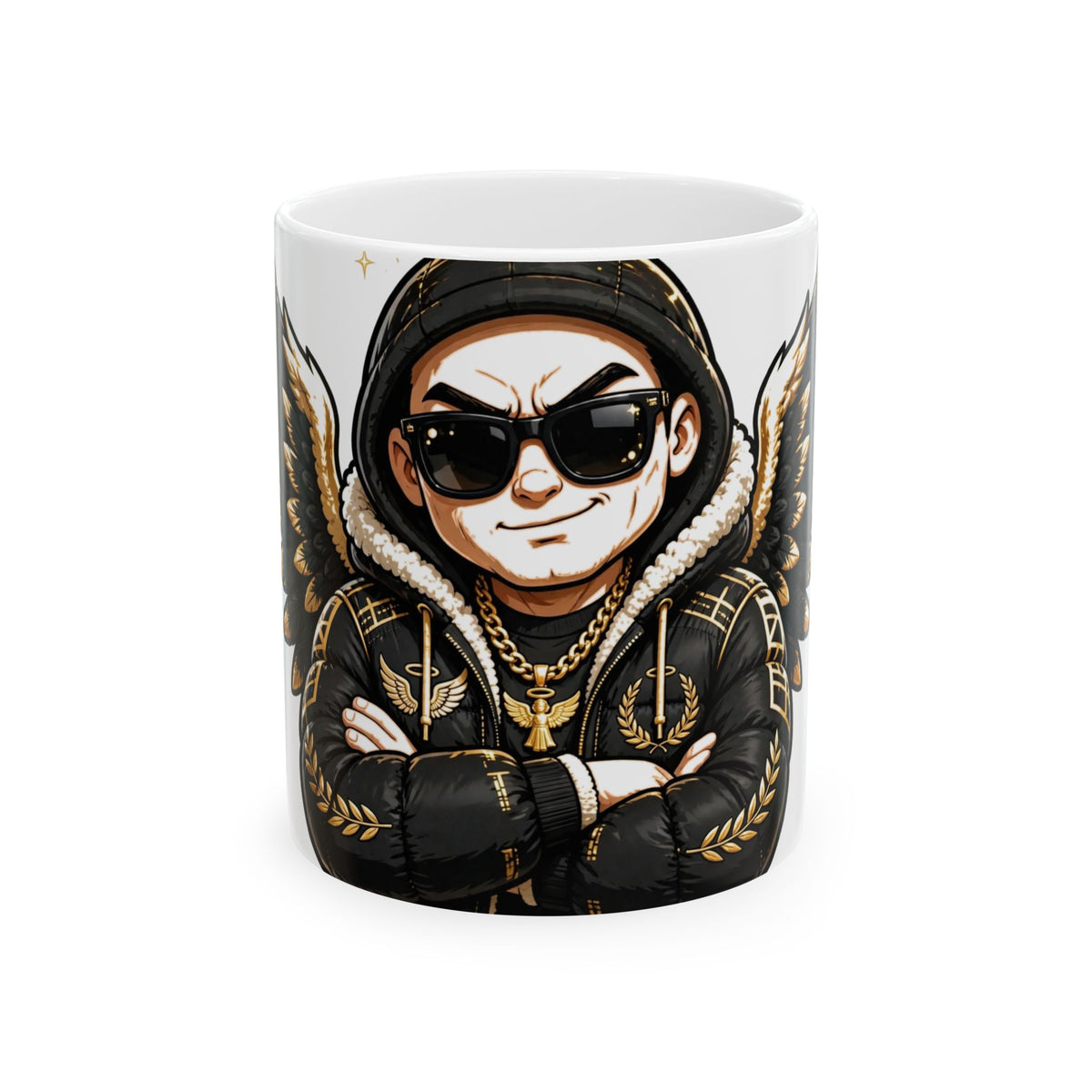 EverAfterWear Cool Angel Men's mug - ceramic coffee mug mockup with gold streetwear design