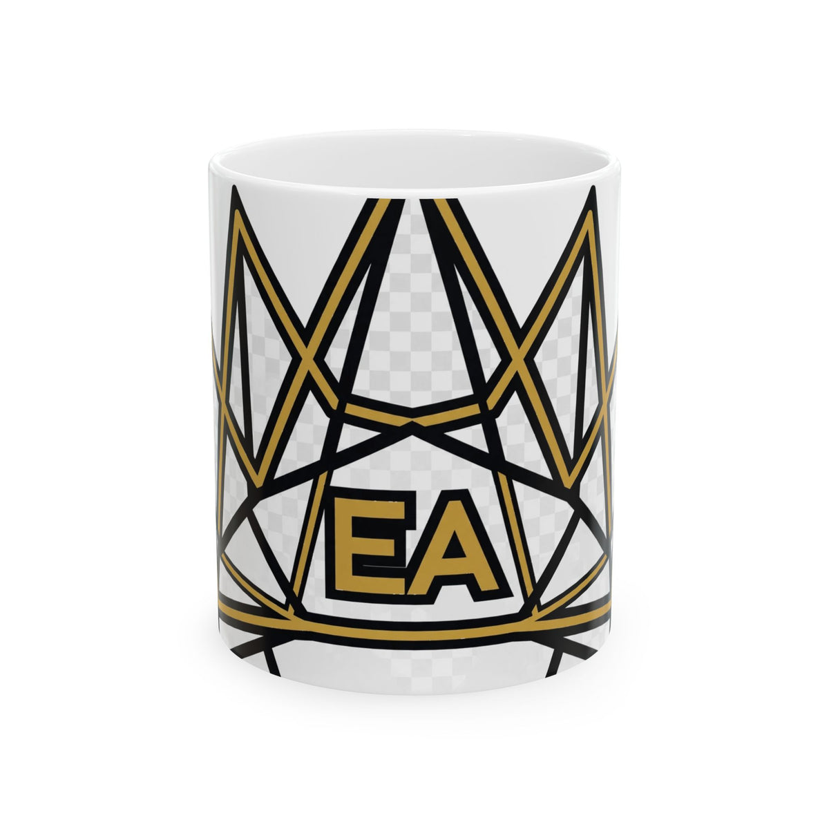 EverAfterWear EA Crown Monogram Men's mug - ceramic coffee mug mockup with gold streetwear design