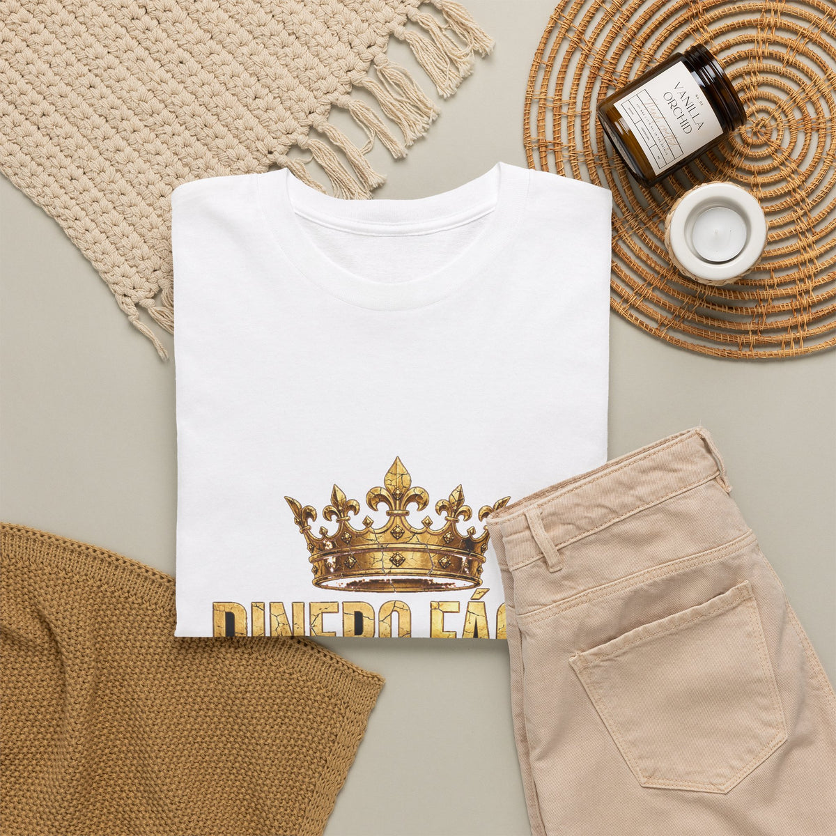 EverAfterWear Dinero Fácil Unisex Heavy Cotton Tee – Gold Crown Message Graphic T-Shirt