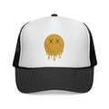 EverAfterWear Melting Smiley trucker hat - headwear mockup with gold streetwear design