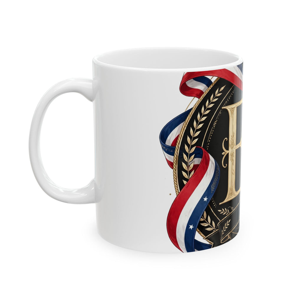 EverAfterWear Flag Ribbon EA Women's mug - ceramic coffee mug mockup with gold streetwear design - alternate view
