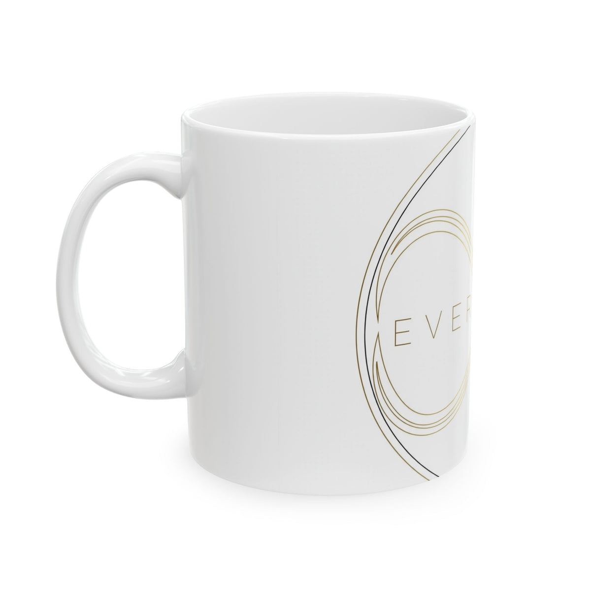 EverAfterWear Double Infinity EverAfter Women's mug - ceramic coffee mug mockup with gold streetwear design - alternate view