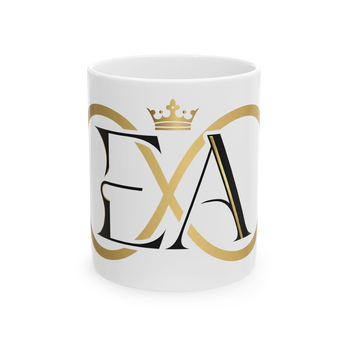 EverAfterWear Crowned Infinity EA mug - ceramic coffee mug mockup with gold streetwear design
