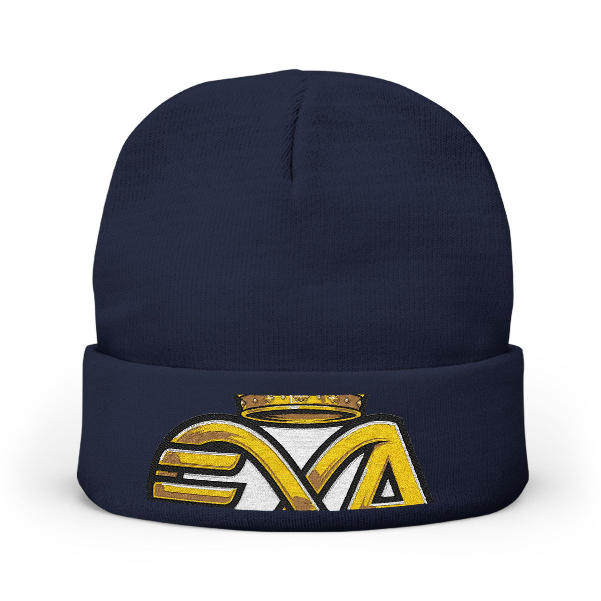 EverAfterWear HERO Crown Logo Men's beanie - headwear mockup with gold streetwear design - alternate view