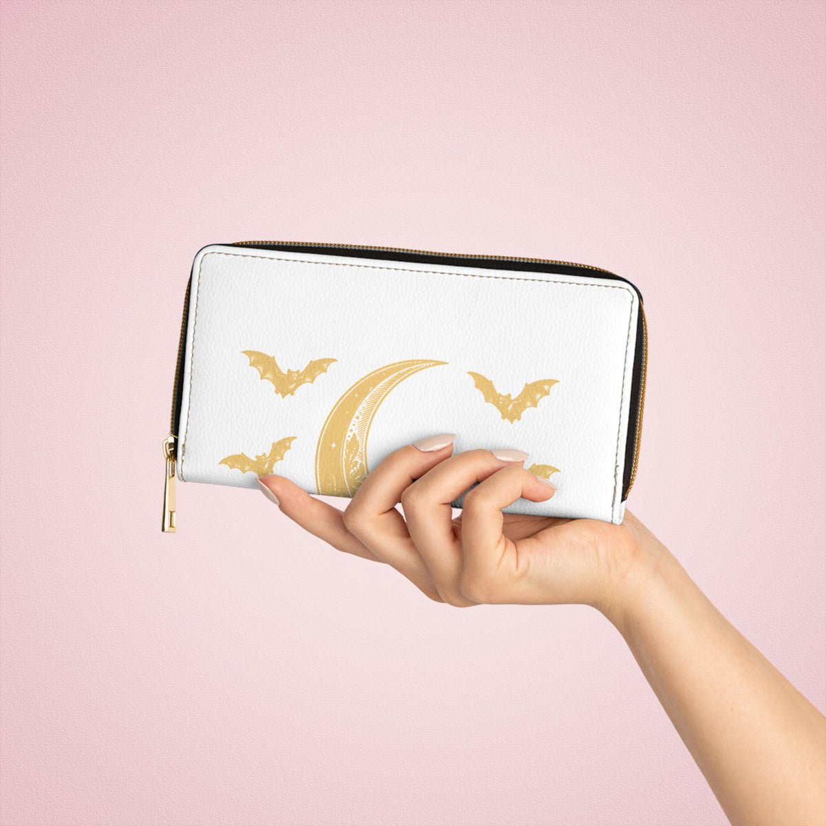 EverAfterWear Gold Moon wallet - product mockup with gold streetwear design - alternate view
