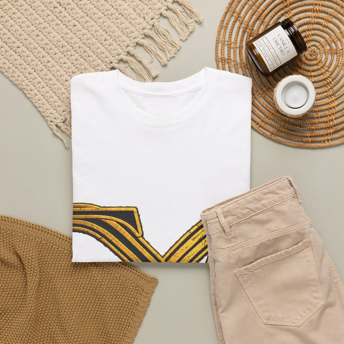 EverAfterWear Infinity EA Monogram Men's tee - product mockup with gold streetwear design - alternate view