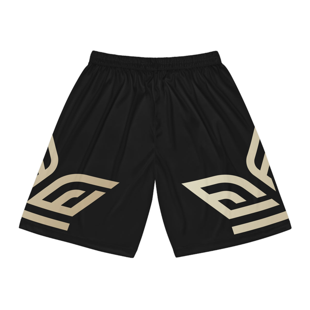 EverAfterWear basketball shorts - product mockup with gold streetwear design - alternate view