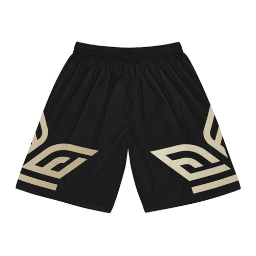 EverAfterWear basketball shorts - product mockup with gold streetwear design - alternate view