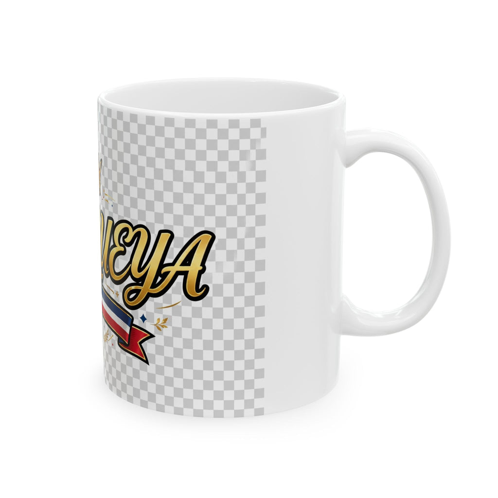 EverAfterWear Quisqueya Script Crown mug - ceramic coffee mug mockup with gold streetwear design - alternate view