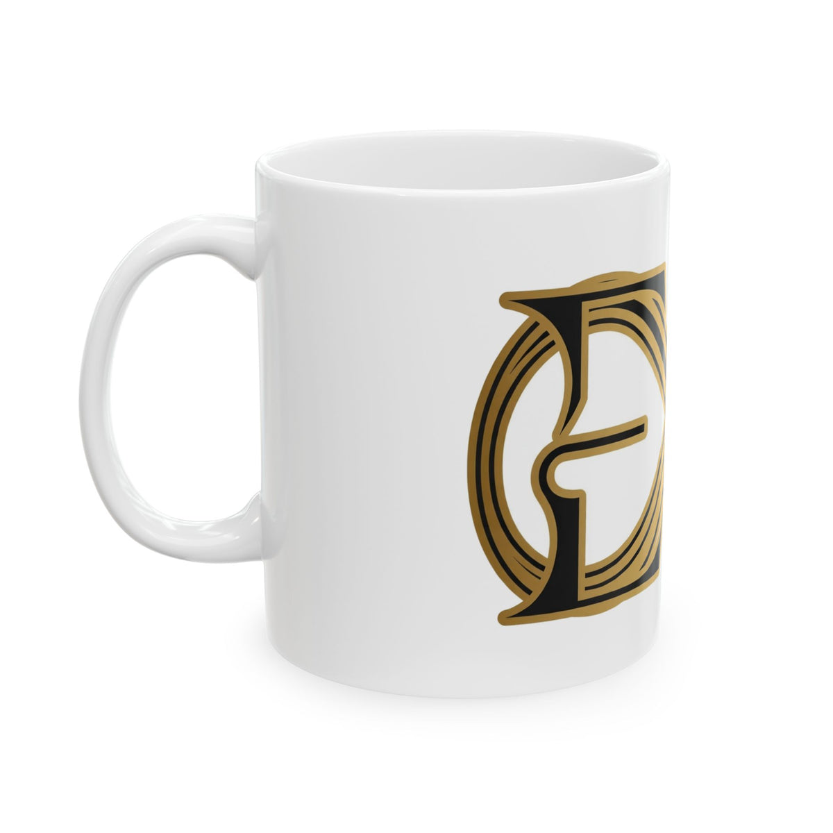 EverAfterWear Infinity EA Monogram mug - ceramic coffee mug mockup with gold streetwear design - alternate view