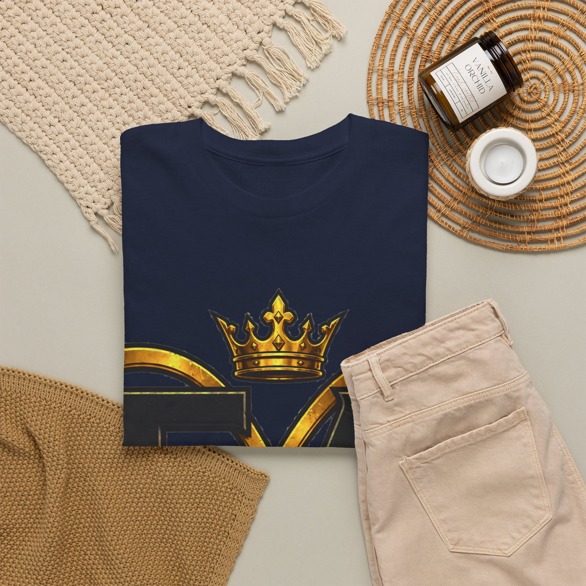 EverAfterWear Crowned Infinity EA Men's tee - product mockup with gold streetwear design - alternate view