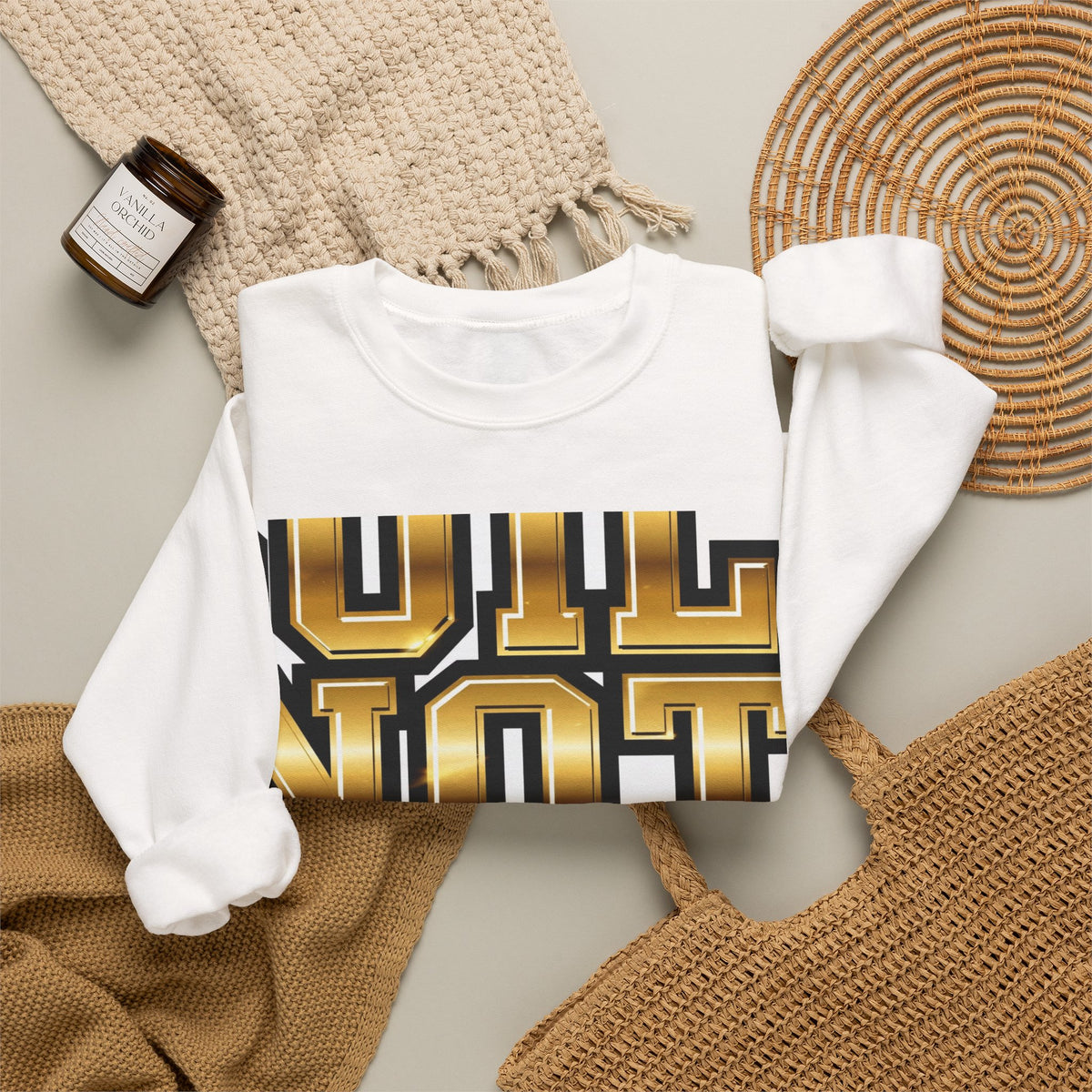 EverAfterWear Built Not Born Men's sweatshirt - product mockup with gold streetwear design - alternate view