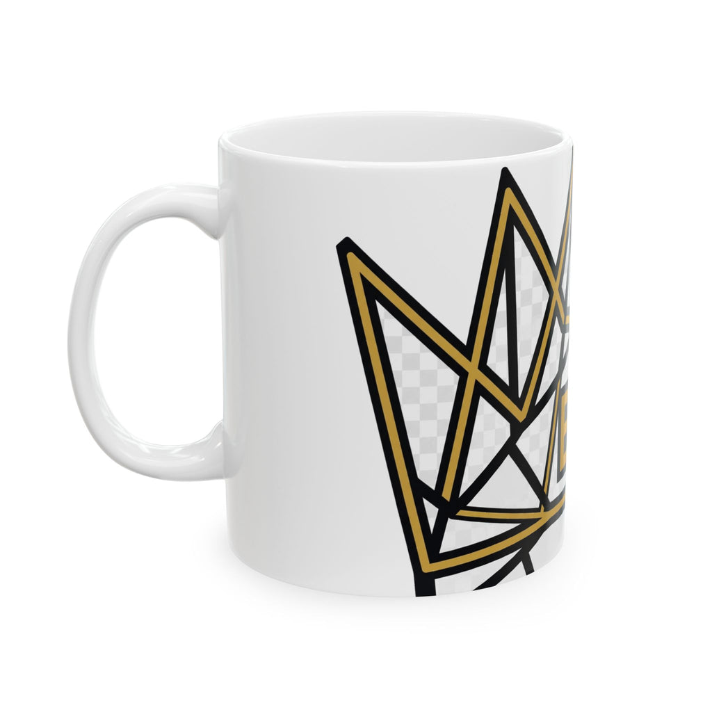 EverAfterWear EA Crown Monogram Men's mug - ceramic coffee mug mockup with gold streetwear design - alternate view