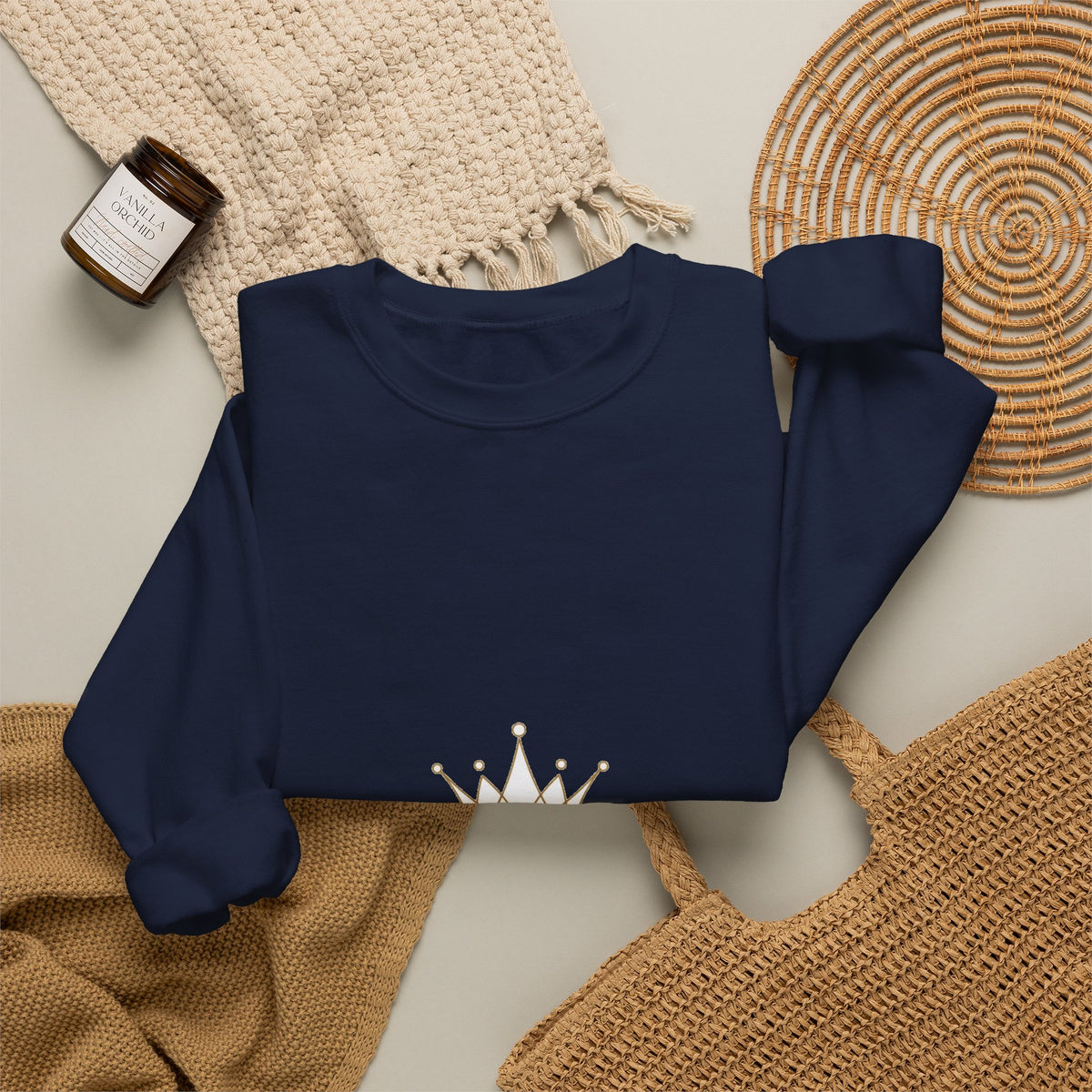 EverAfterWear Petit Crown sweatshirt - product mockup with gold streetwear design - alternate view