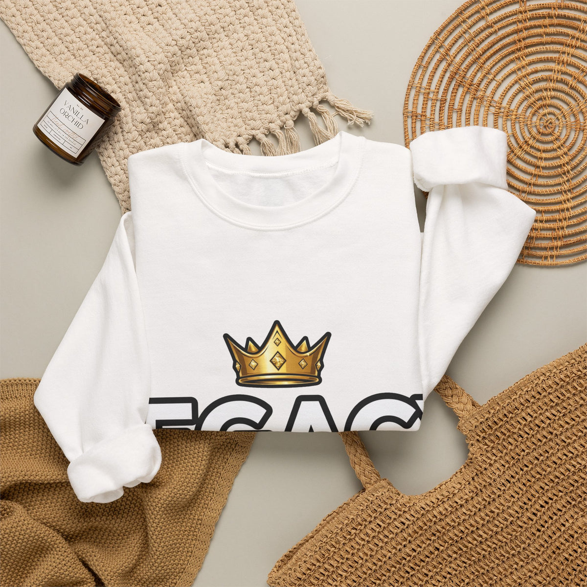 EverAfterWear Legacy Over Likes sweatshirt - product mockup with gold streetwear design - alternate view