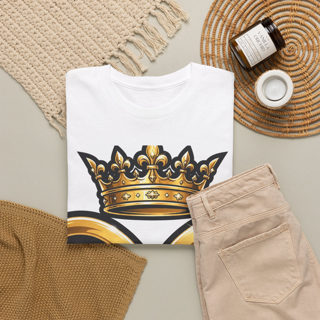 EverAfterWear HERO Crown EA Logo tee - product mockup with gold streetwear design - alternate view