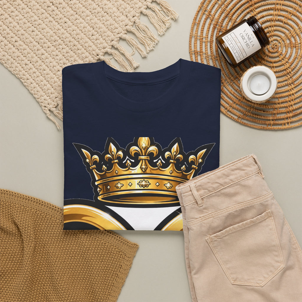 EverAfterWear HERO Crown EA Logo tee - product mockup with gold streetwear design - alternate view