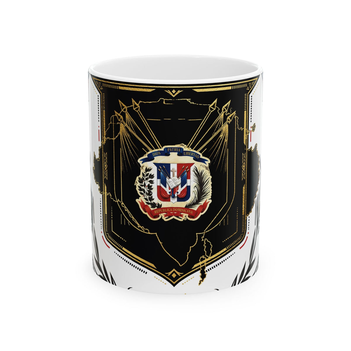 EverAfterWear Quisqueya Map Gold mug - ceramic coffee mug mockup with gold streetwear design