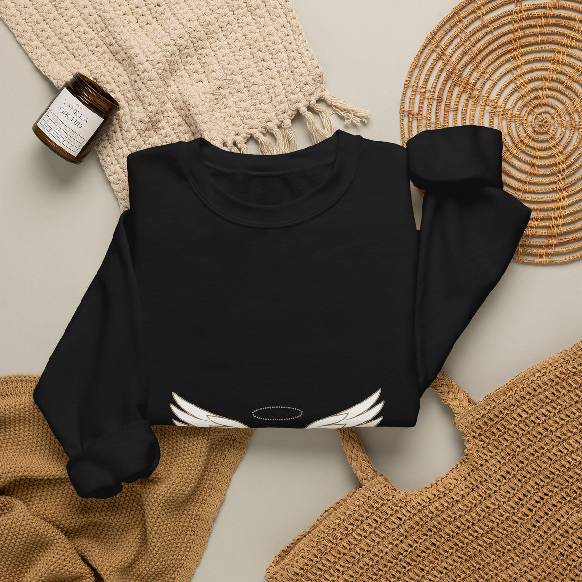 EverAfterWear Wing Outline sweatshirt - product mockup with gold streetwear design - alternate view