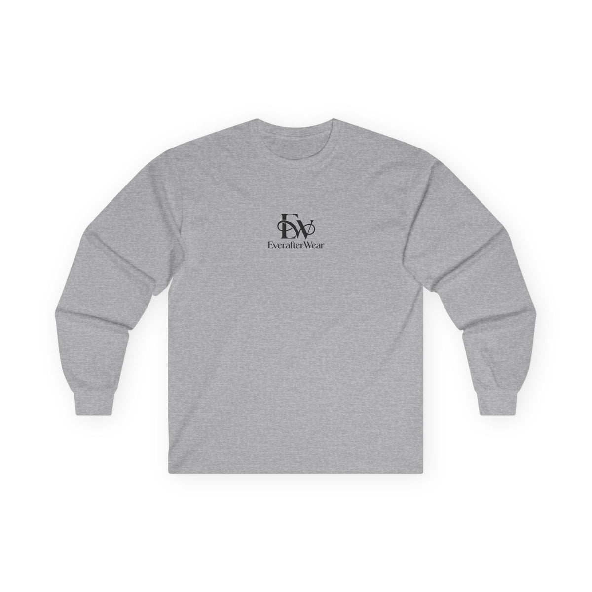 EverAfterWear Signature EW long-sleeve tee - product mockup with gold streetwear design - alternate view