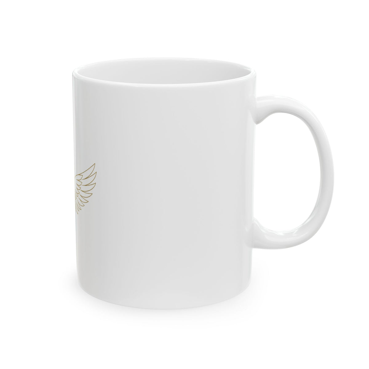 EverAfterWear Wing Outline mug - ceramic coffee mug mockup with gold streetwear design - alternate view