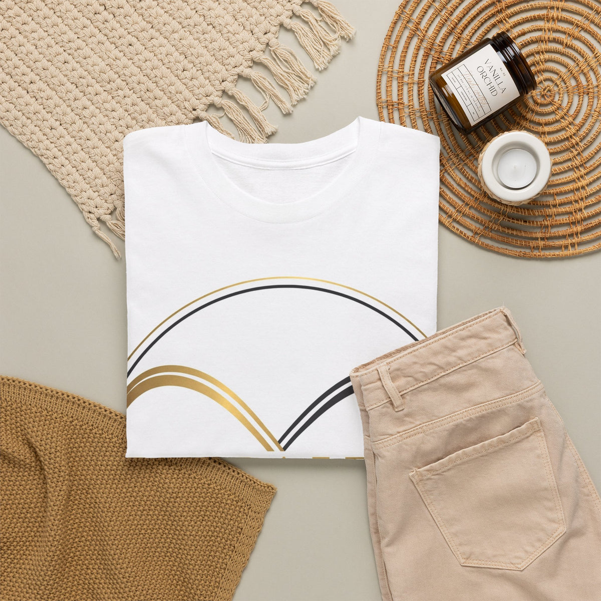 EverAfterWear Double Infinity EverAfter tee - product mockup with gold streetwear design - alternate view