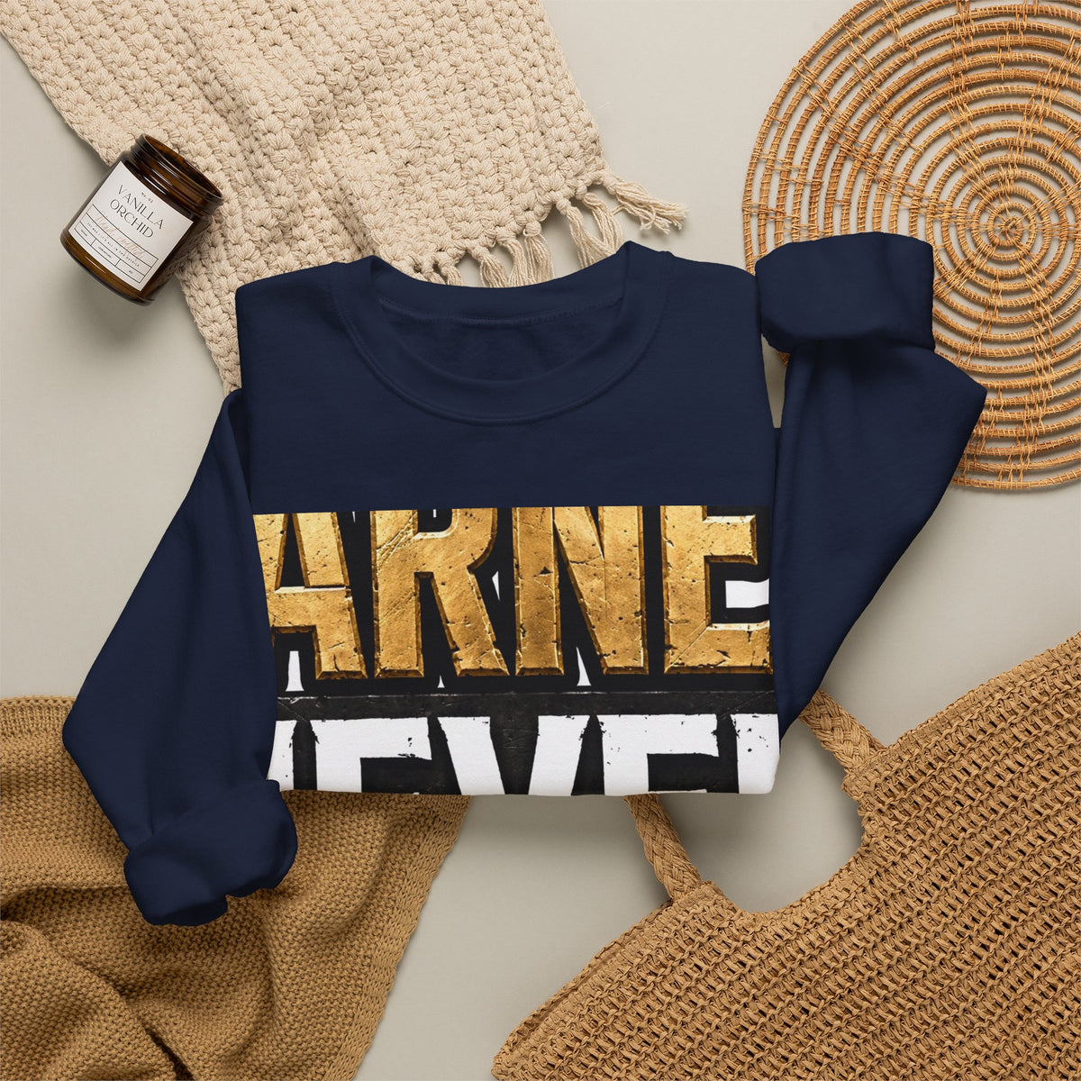EverAfterWear Earned Never Given Men's sweatshirt - product mockup with gold streetwear design - alternate view