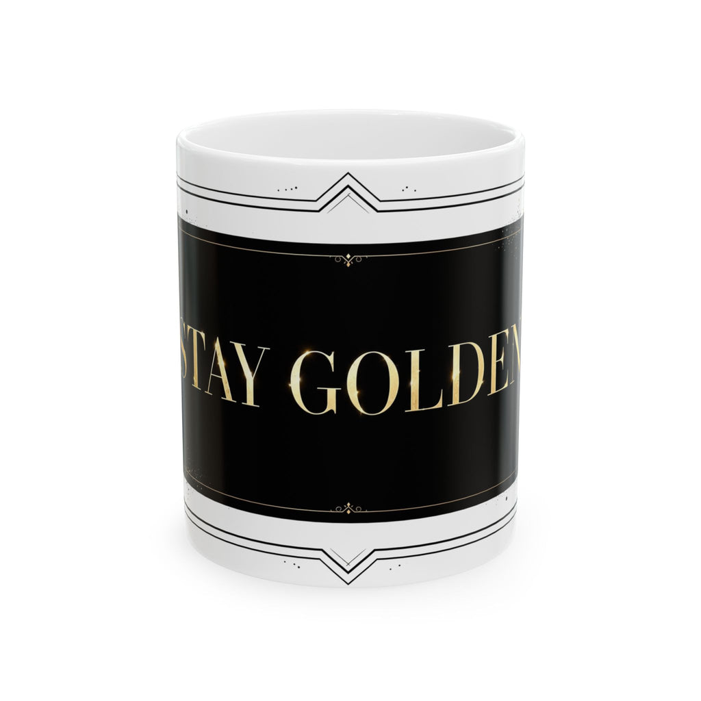EverAfterWear Stay Golden Women's mug - ceramic coffee mug mockup with gold streetwear design