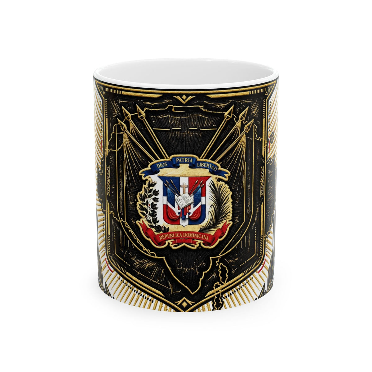 EverAfterWear Quisqueya Map Gold Men's mug - ceramic coffee mug mockup with gold streetwear design
