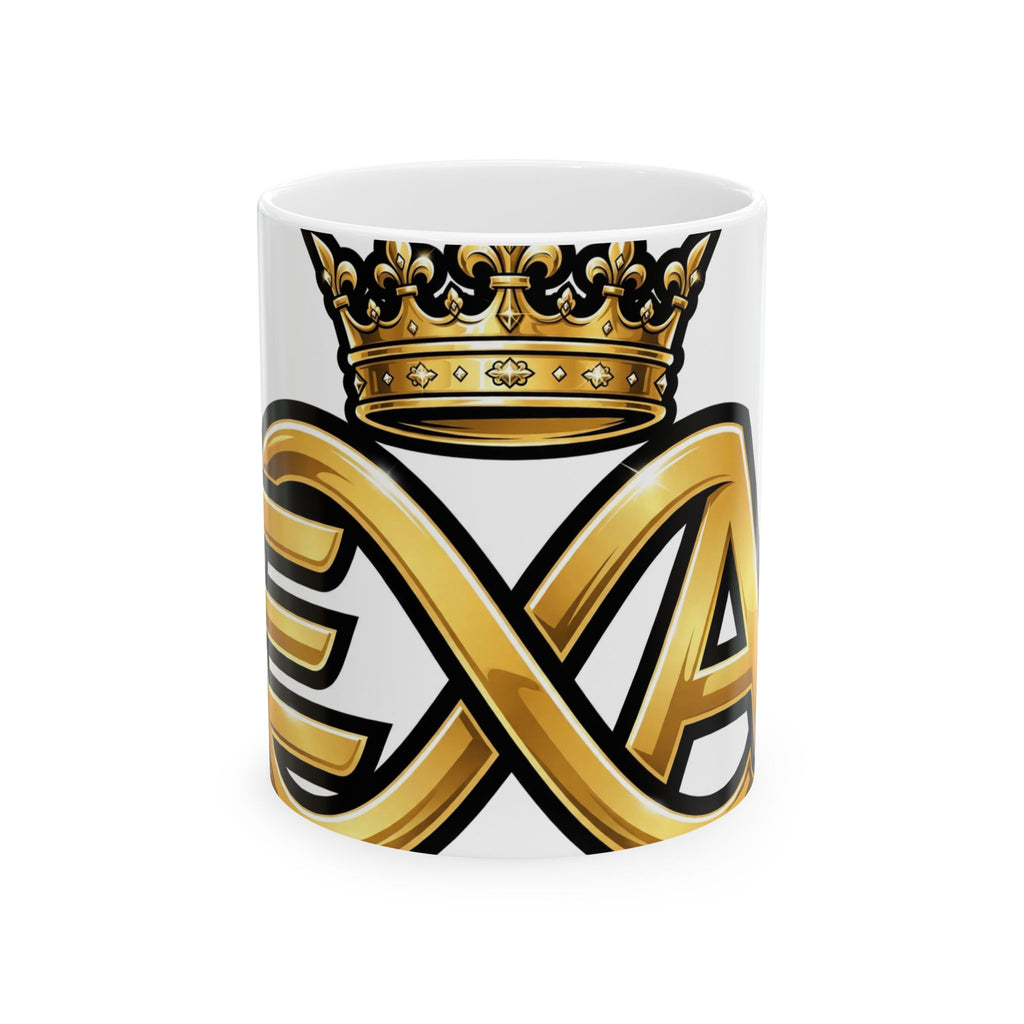 EverAfterWear HERO Crown EA Logo Ceramic Mug 11oz mug - ceramic coffee mug mockup with gold streetwear design