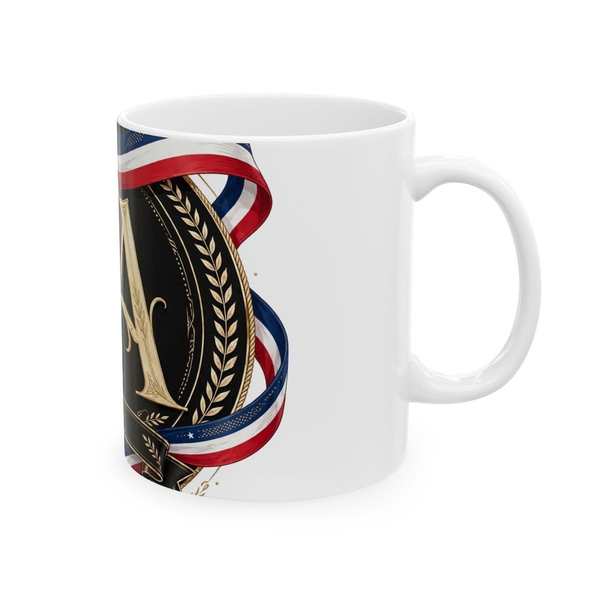 EverAfterWear Flag Ribbon EA Women's mug - ceramic coffee mug mockup with gold streetwear design - alternate view