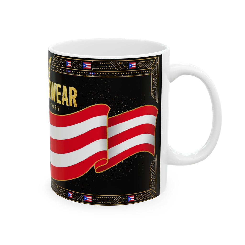 EverAfterWear Puerto Rico Flag mug - ceramic coffee mug mockup with gold streetwear design - alternate view