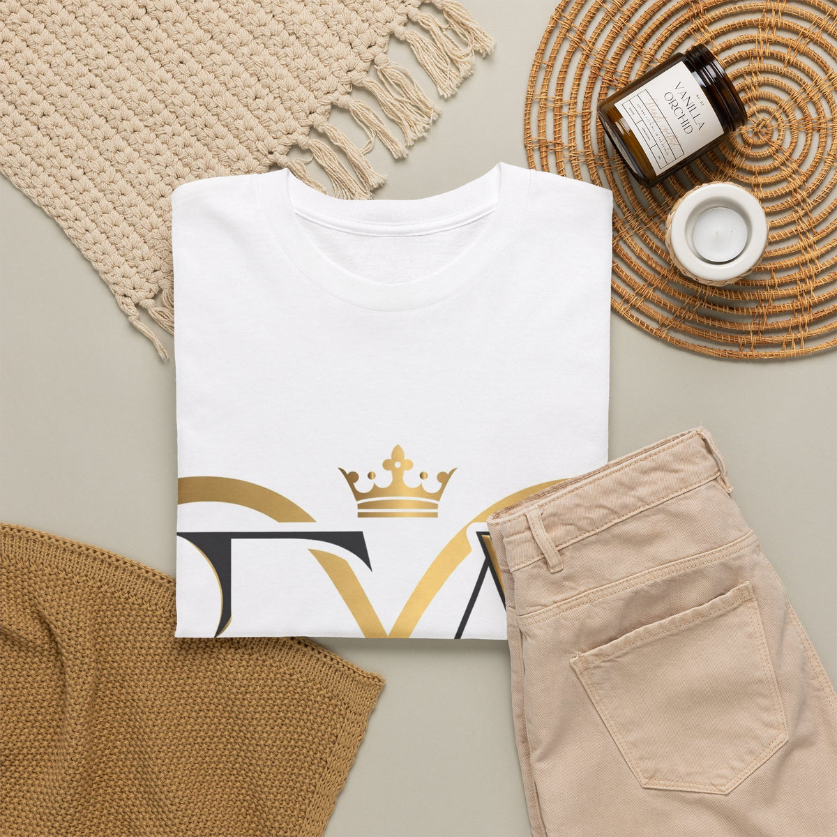 EverAfterWear Crowned Infinity EA tee - product mockup with gold streetwear design - alternate view