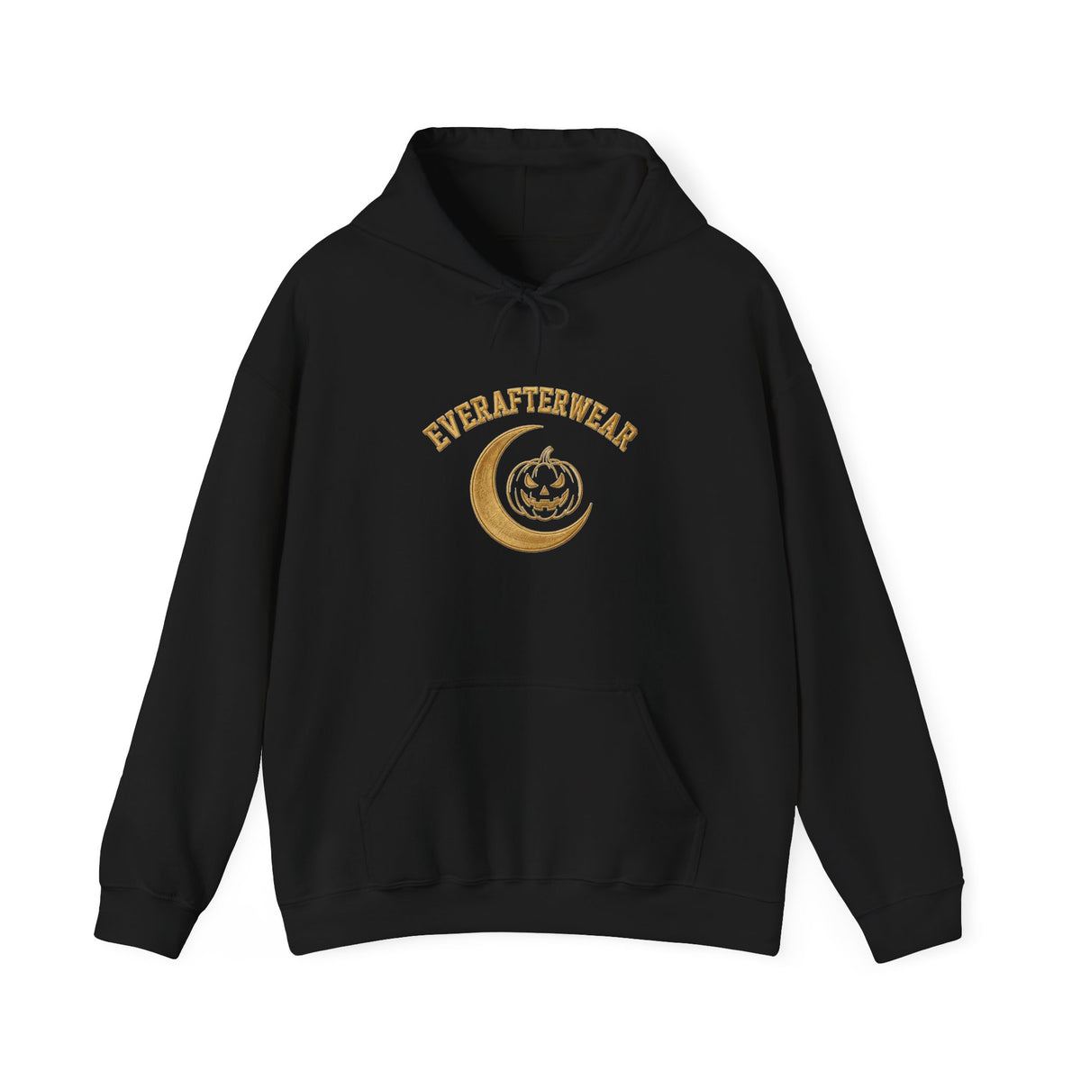 EverAfterWear Halloween Moon hoodie - product mockup with gold streetwear design