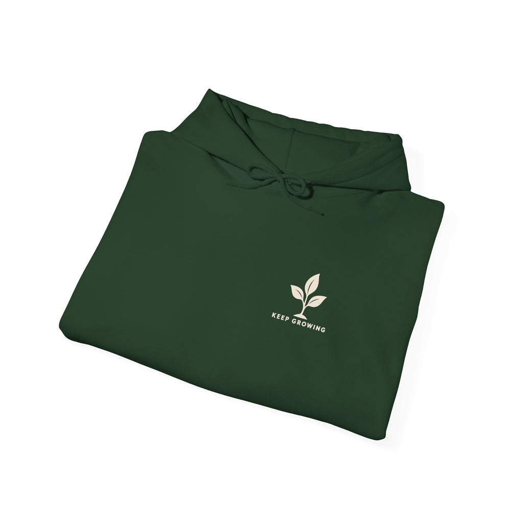 EverAfterWear Keep Growing Minimalist Sprout hoodie - product mockup with gold streetwear design - alternate view