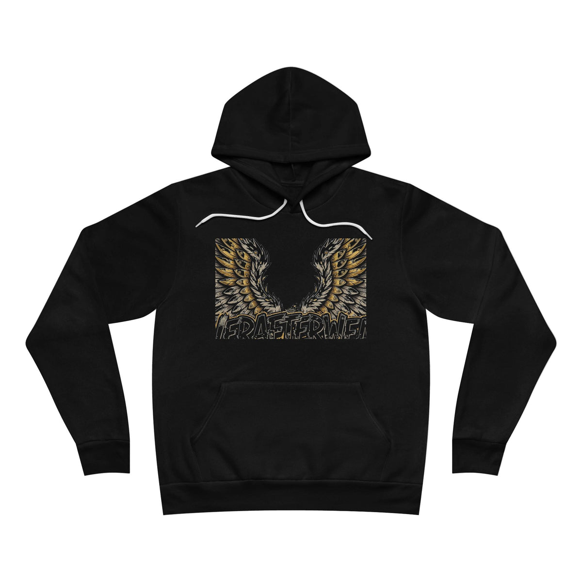 EverAfterWear Angel Wings Graffiti Men's hoodie - product mockup with gold streetwear design - alternate view