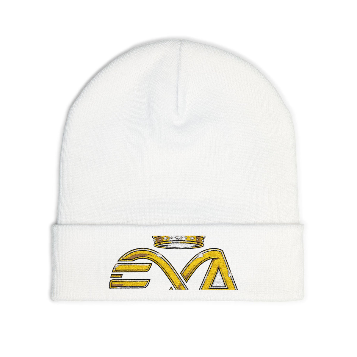 EverAfterWear HERO Crown Logo Refined Women's beanie - headwear mockup with gold streetwear design - alternate view