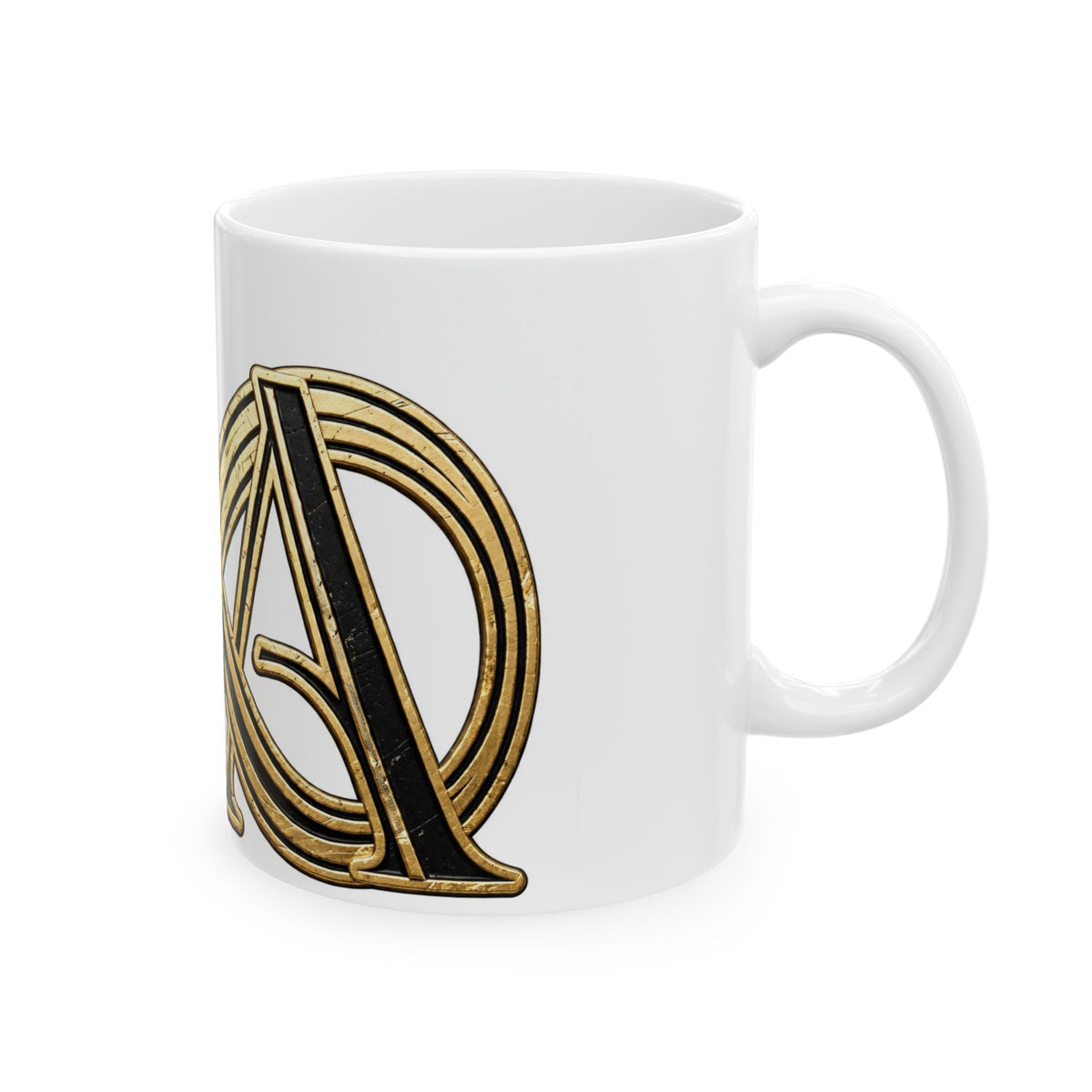 EverAfterWear Infinity EA Monogram Men's mug - ceramic coffee mug mockup with gold streetwear design - alternate view