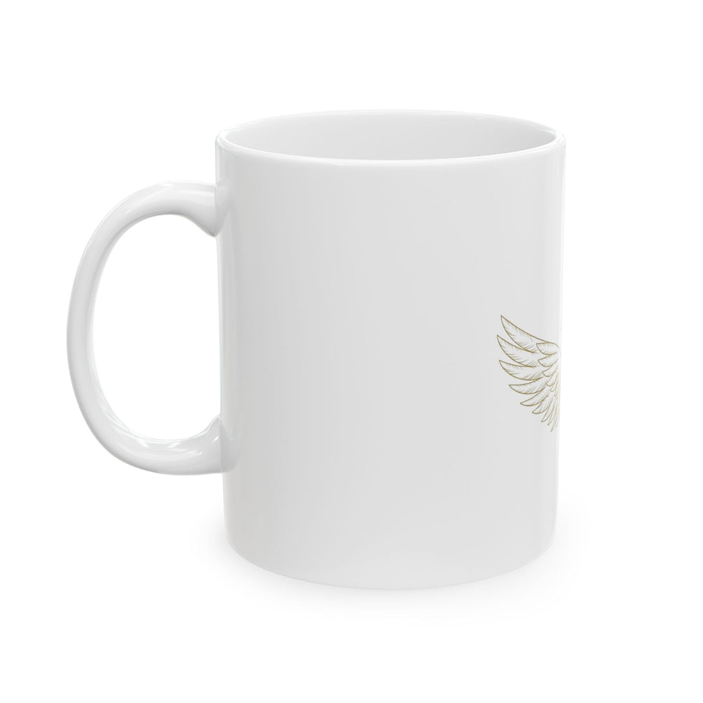 EverAfterWear Wing Outline Women's mug - ceramic coffee mug mockup with gold streetwear design - alternate view