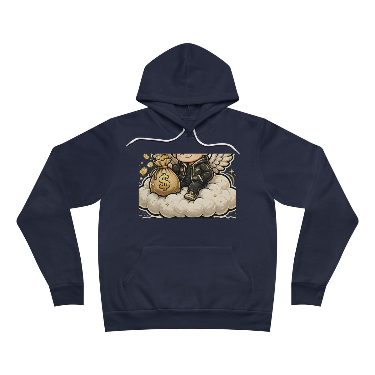 EverAfterWear Heavenly Hustle Angel hoodie - product mockup with gold streetwear design - alternate view