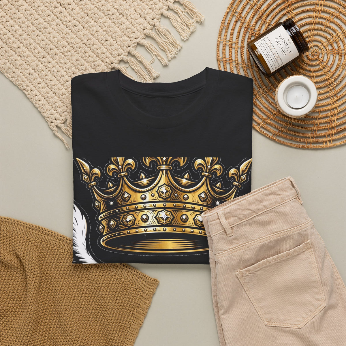 EverAfterWear Legacy Wings Crown Men's tee - product mockup with gold streetwear design - alternate view